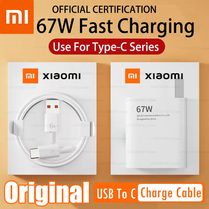 

Xiaomi Original 67W Super Fast Charger Power Adapter For Xiaomi Mi 12 11 6A Type C Cable For POCO X5 Pro Redmi Note 10 11 Charge