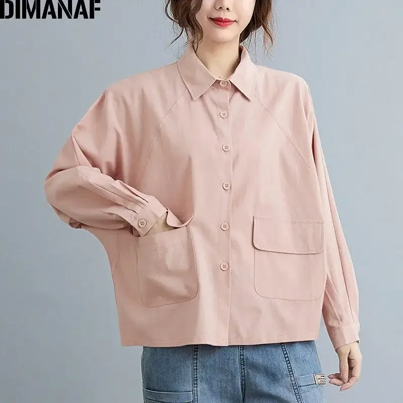 Женская Повседневная рубашка DIMANAF винтажный Топ оверсайз с длинным рукавом и