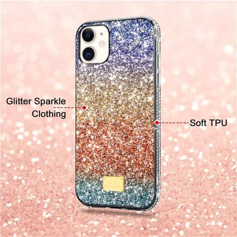 

Gradient bling Sequin phone Case For iphone 6 6s 7 8 Plux 11 12 13 pro Max X Xs XR Glitter Rainbow Rhinestone Back Cover Fundas