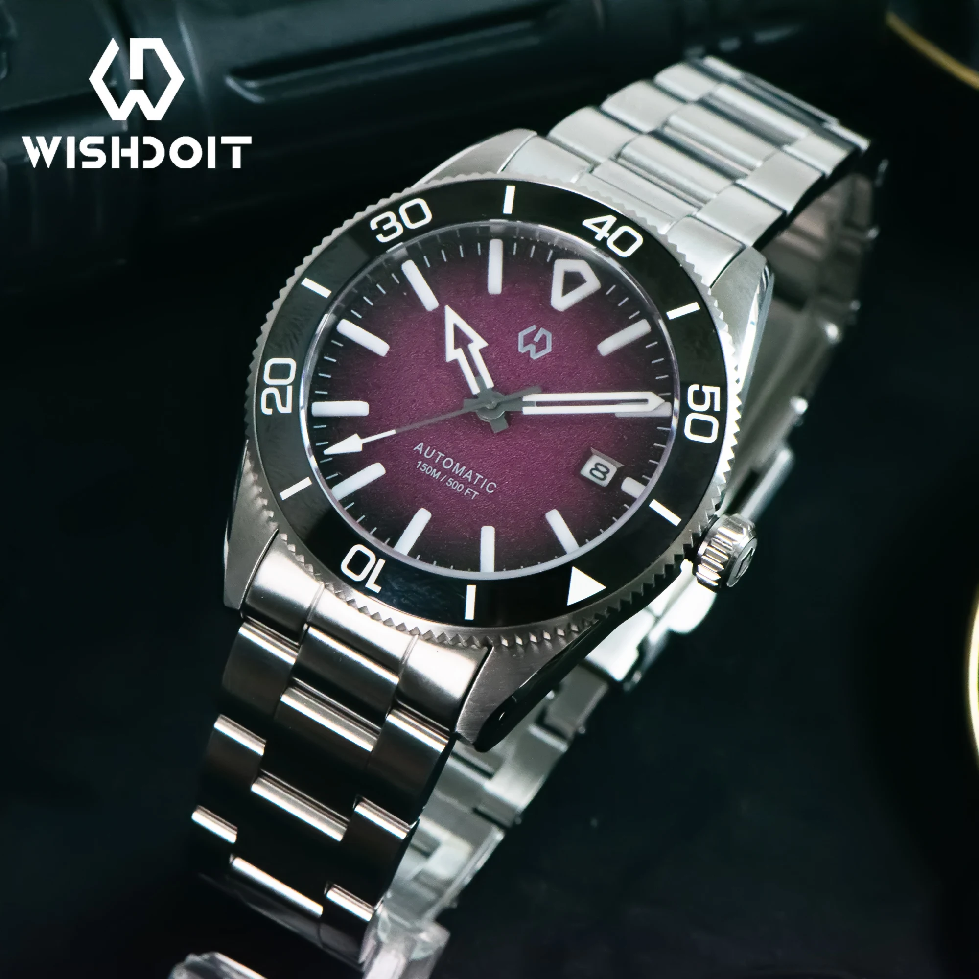 Фото WSD9017 Мужские автоматические часы, механические 3D-размерные светящиеся часы, игла, керамический безель, 150 метров, водонепроницаемые часы для дайвинга №1