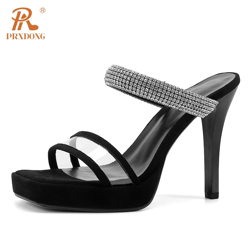 

PRXDONG New 2023 Brand Sexy Summer Shoes Woman Sandals High Heels Open Toe Black Crystal Dress Party Female Slippers Size 34-40