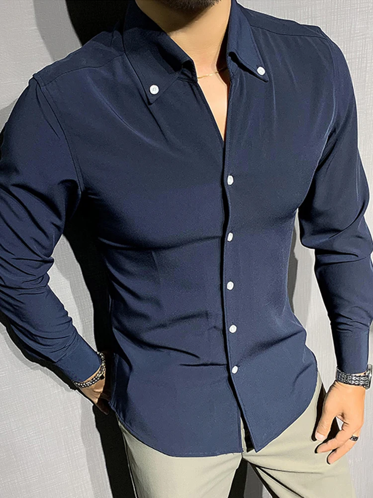 

Men's Casual Long Sleeve Shirts Solid Color Turn-down Collar Button-up Cardigan Tops Spring Fashion Clothes Men 2022 Streetwear