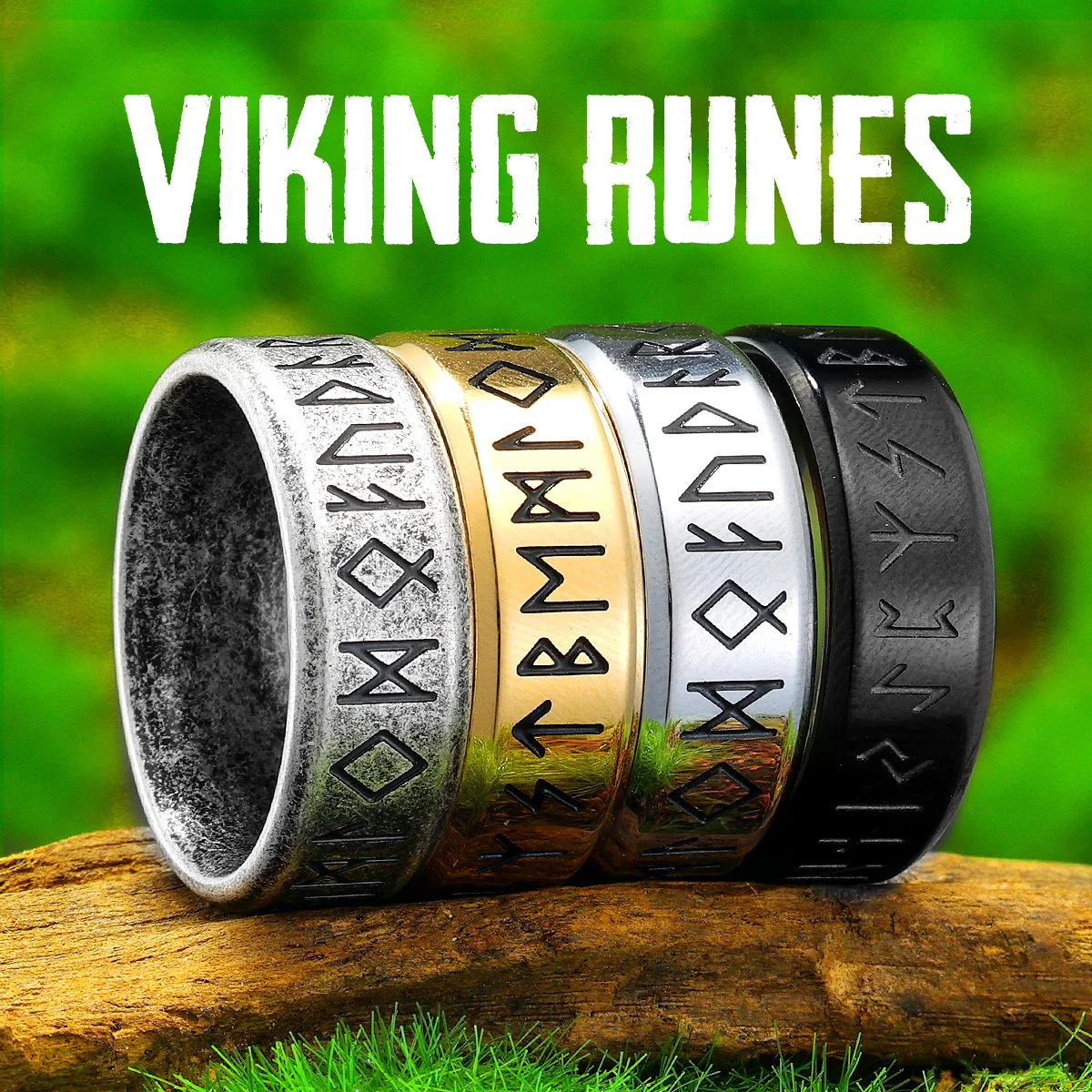 

Vintage Viking Runes Odin Letter Men Rings Stainless Steel Jewelry Punk Gothic Rock Fashion Accessories For Women Gift Wholesale