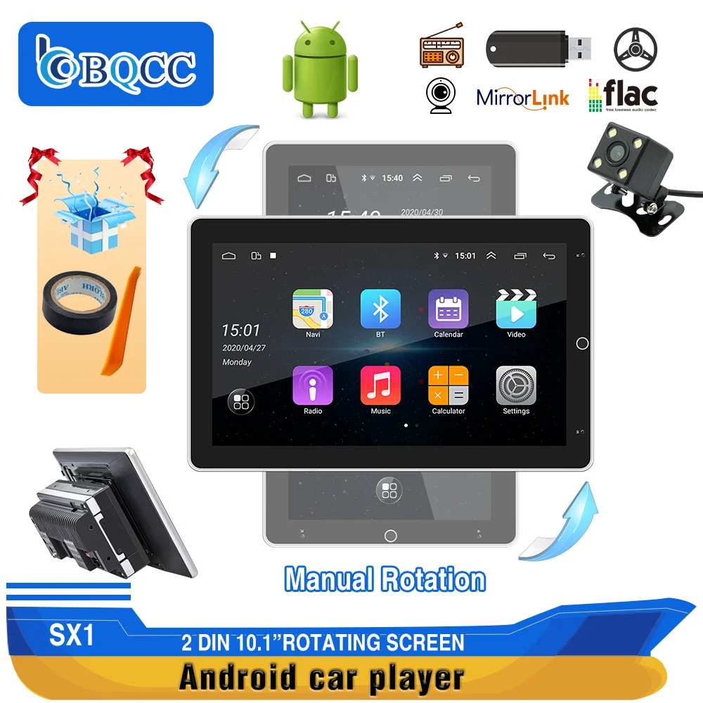 

Free Shipping 10.1"Rotatable IPS Android10.1 Car Stereo MP5 Double 2Din GPS Navi AUX USB BT WIFI FM Radio Autoradio Car Device