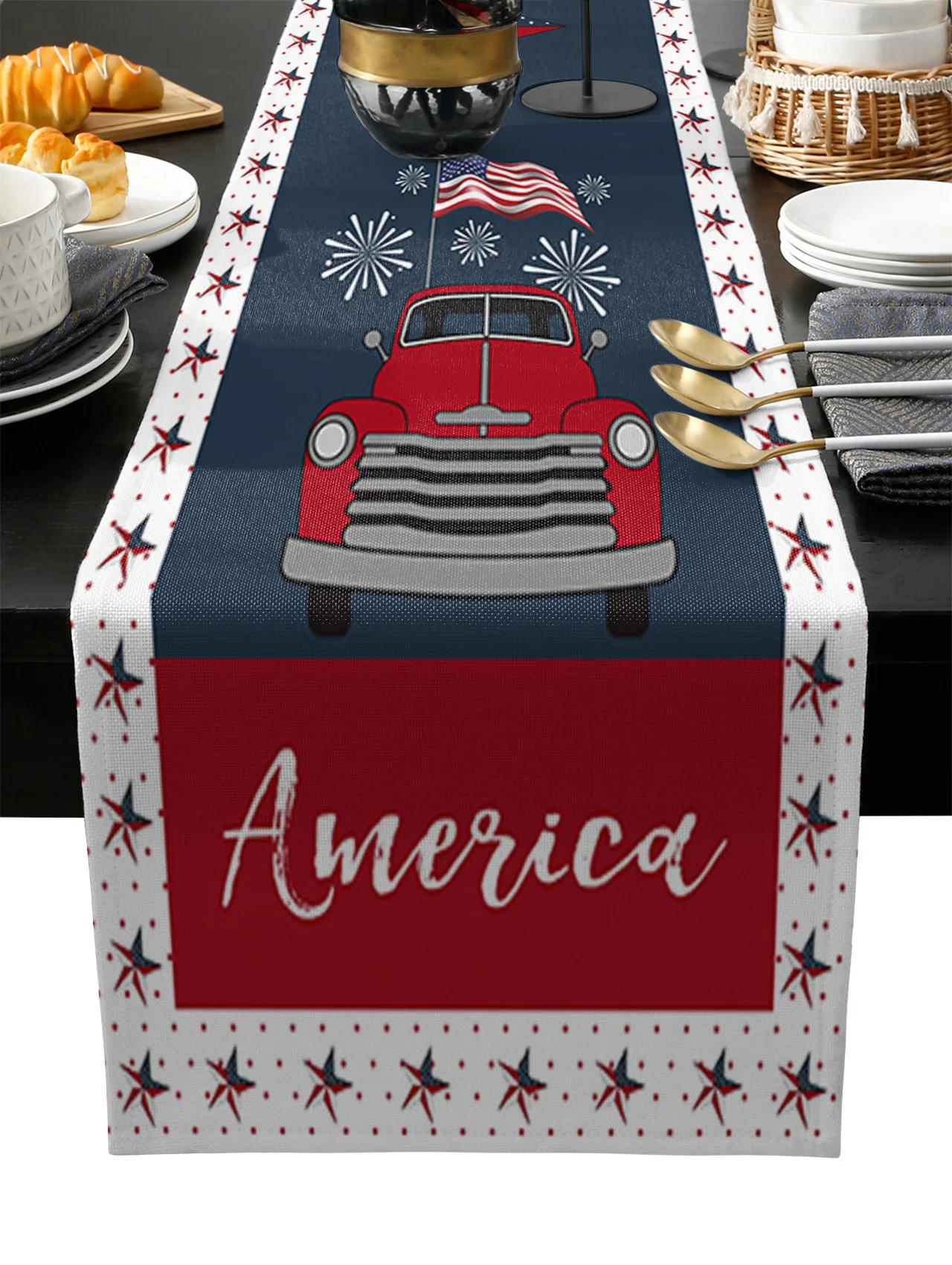 

Independence Day Truck Flag Table Runner Wedding Festival Table Decoration Home Decor Kitchen Table Runners Placemats