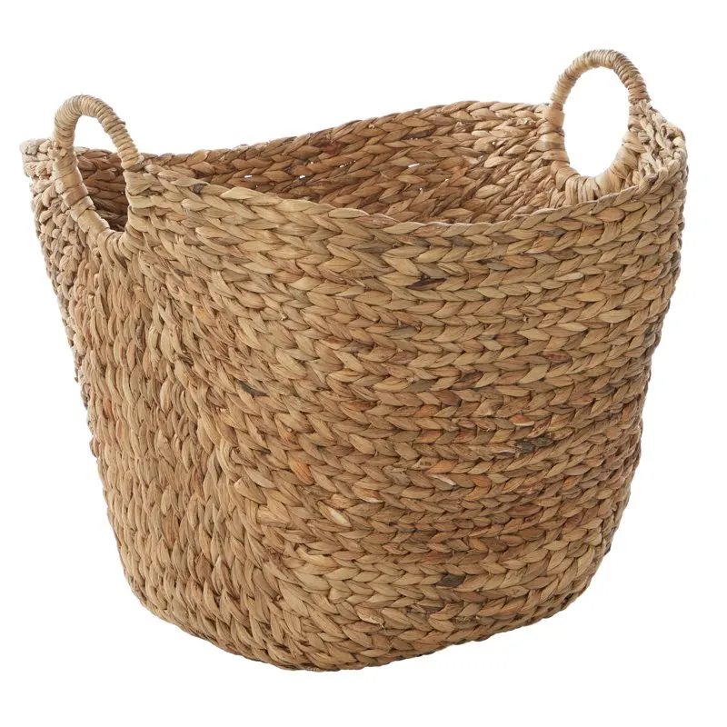 

Large and Wide Seagrass Woven Wicker Storage Basket with Ring Handles, Natural Brown Finish, for Rustic or Coastal Decorative Ac