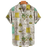 beer hawaiian shirts for men retro oversized mens shirt summer lightweight short sleeve lapel loose mens clothing fashion top