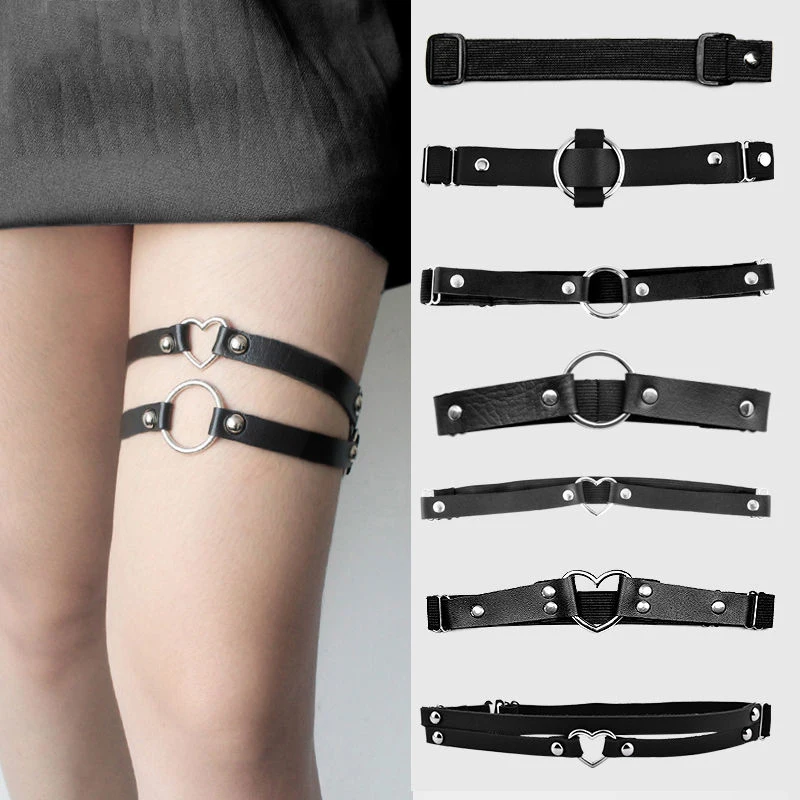 

Heart Sexy PU Leather Garter Belt Punk Leather Garters Leg Ring Harness Gifts Adjustable Size Synthetic Leather Cosplay Costume