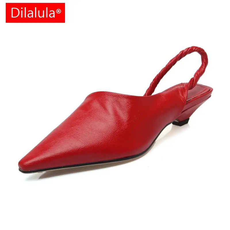 

Dilalula модные дизайнерские женские сандалии на низком каблуке весенне-летние из натуральной кожи с острым носком офисные женские рабочие туфли-лодочки