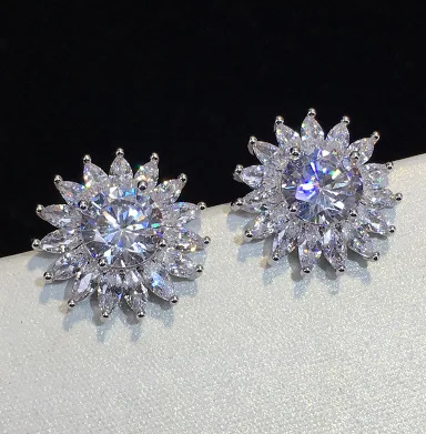 

S925 Silver Sterling FL Diamond Jewelry Stud Earring for Women Real Silver 925 Jewelry Bohemia Wedding Stud Earrings Bizuteria