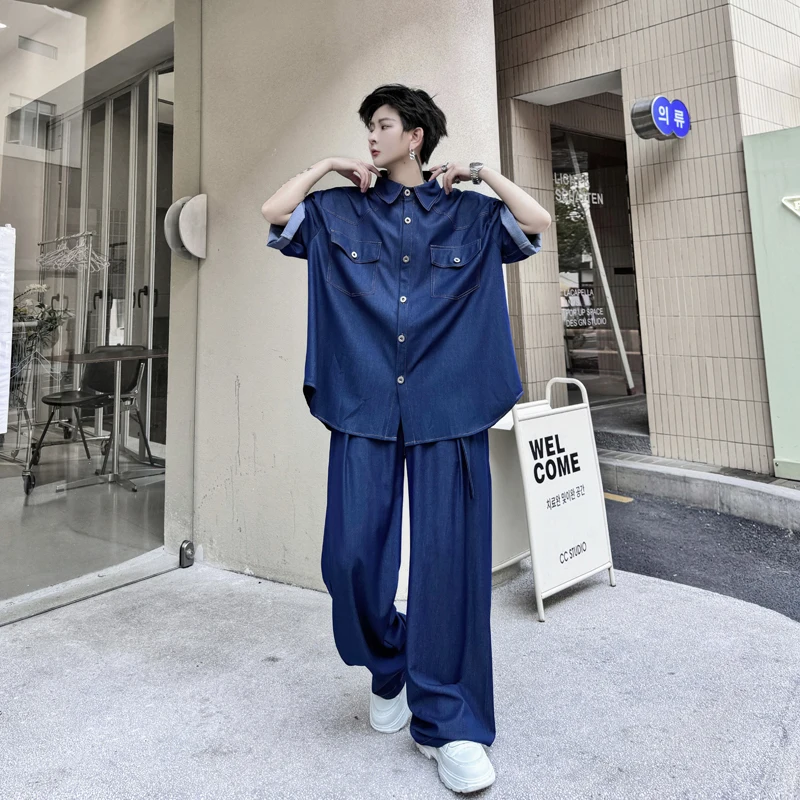 Джинсовый комплект NOYMEI для мужчин однобортная рубашка с отложным воротником и