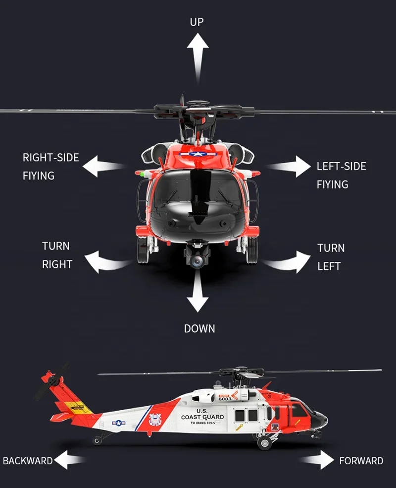 YXZNRC F09S UH60 1/47 масштаб Heli Copter 2 4 ГГц Flybarless RC игрушка RTF с GPS гироскопом 3D 6G система 5 8G