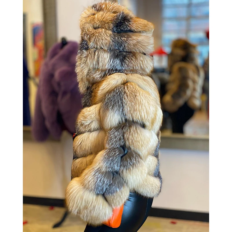 Winter New Natural Fox Fur Jacket Woemn High Street Outertwear Lady Thicken Genuine Cozy Fox Fur Patchwork Sheepskin Coat Female