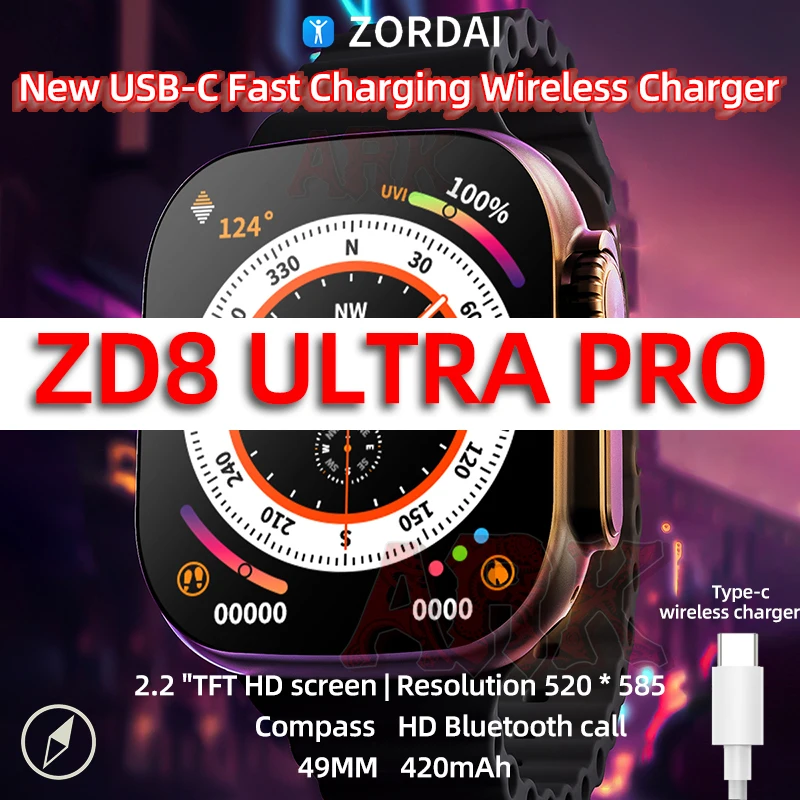 

ZD8 Ultra Pro Smart Watch BT Call 2.2inch 49mm NFC USB-c Wireless Charger Smartwatch for Xiaomi PK DT7 MT8 DT8 Watch Ultra W68+