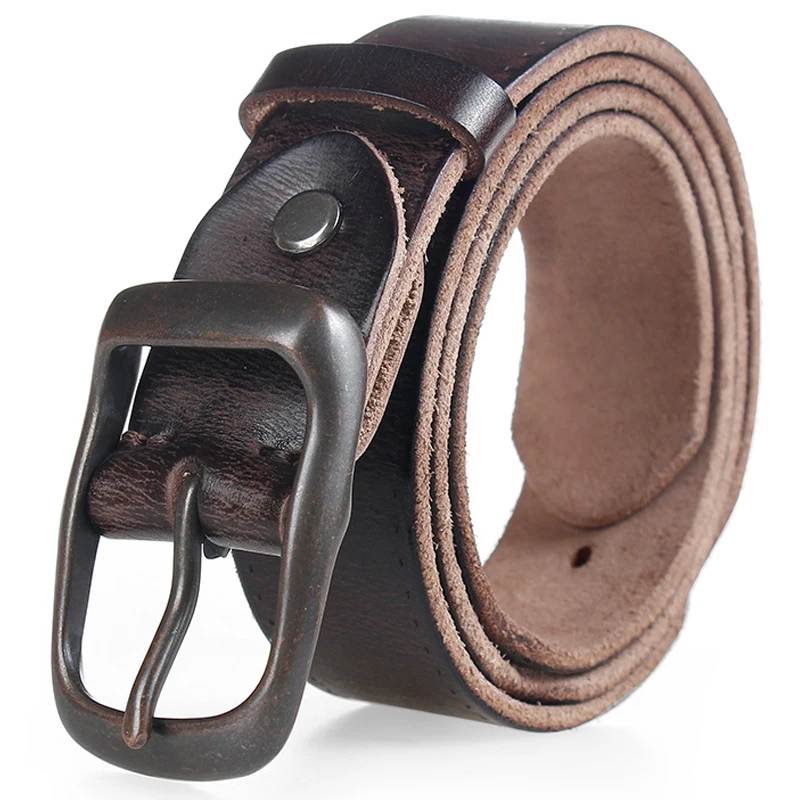 Men Leather Belt 3.2 Wide Buckle Fashion Joker Casual Pants Girdle with Pure 100% Real Leather Waist Band and Women Belts