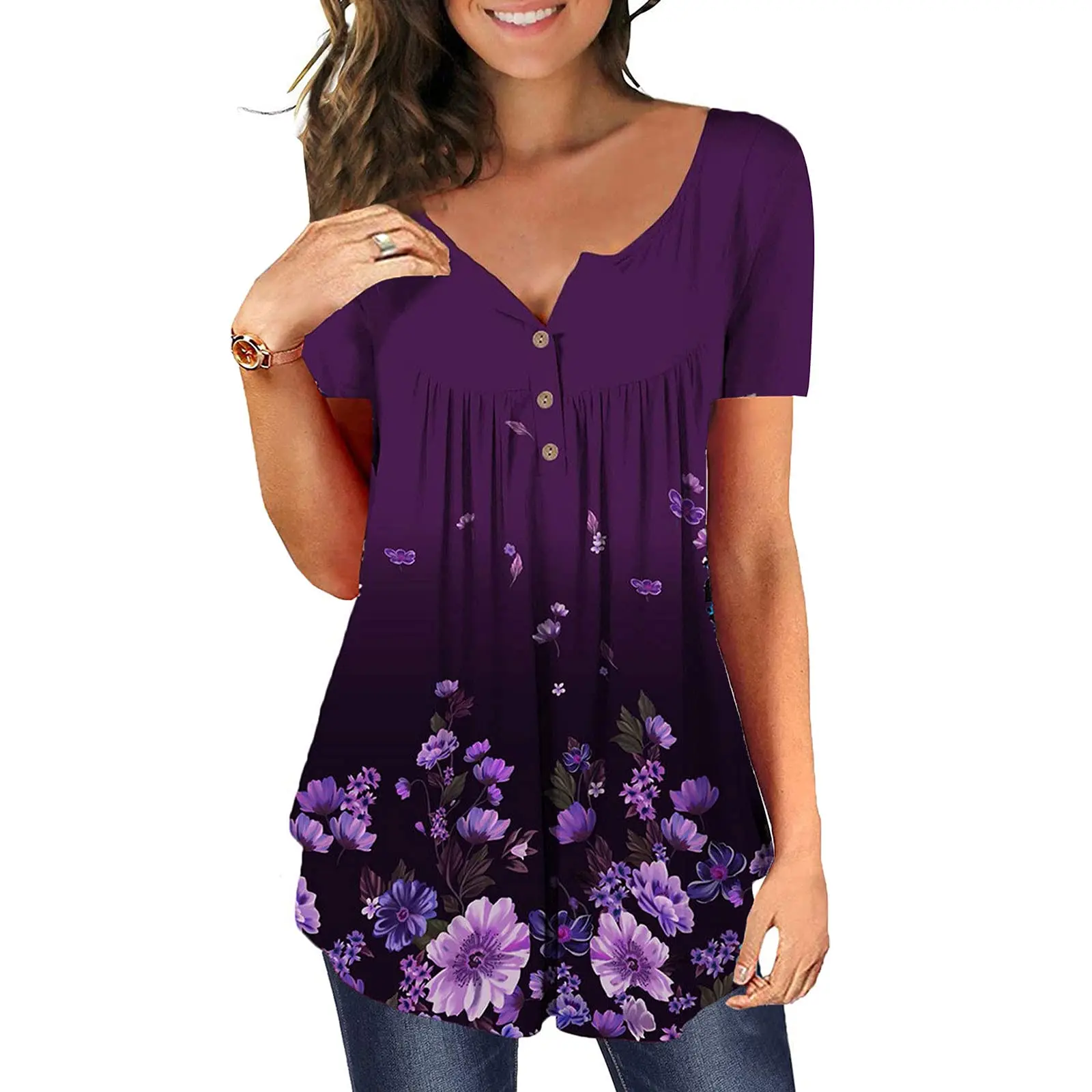 

Женская блузка контрастных цветов, с коротким рукавом и цветочным принтом, лето 2022