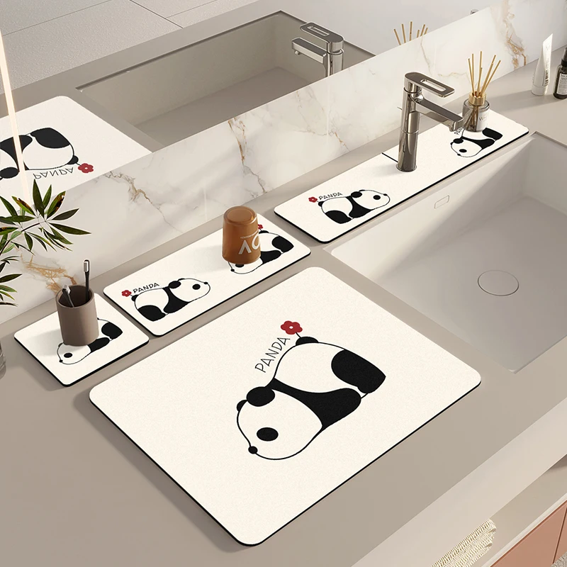 

Kitchen Faucet Diatom Mud Absorbent Mat Bathroom Sink Anti-splash Mat Kitchen Countertop Draining Mat Cute Panda