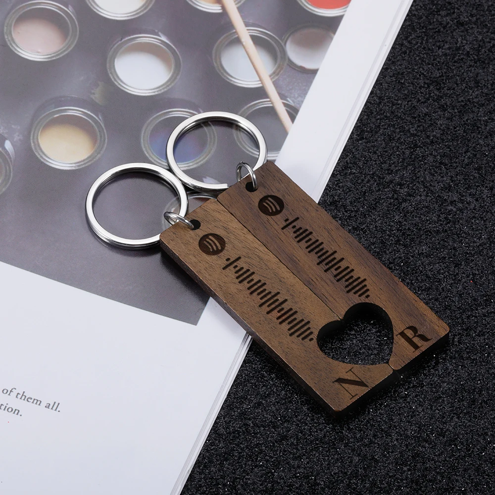 

Spotify Wooden Keychain Couple Keychains Fashion Key Chain Diy Keyring Metal Key Ring Engraved Keyrings Customized Gift For Man