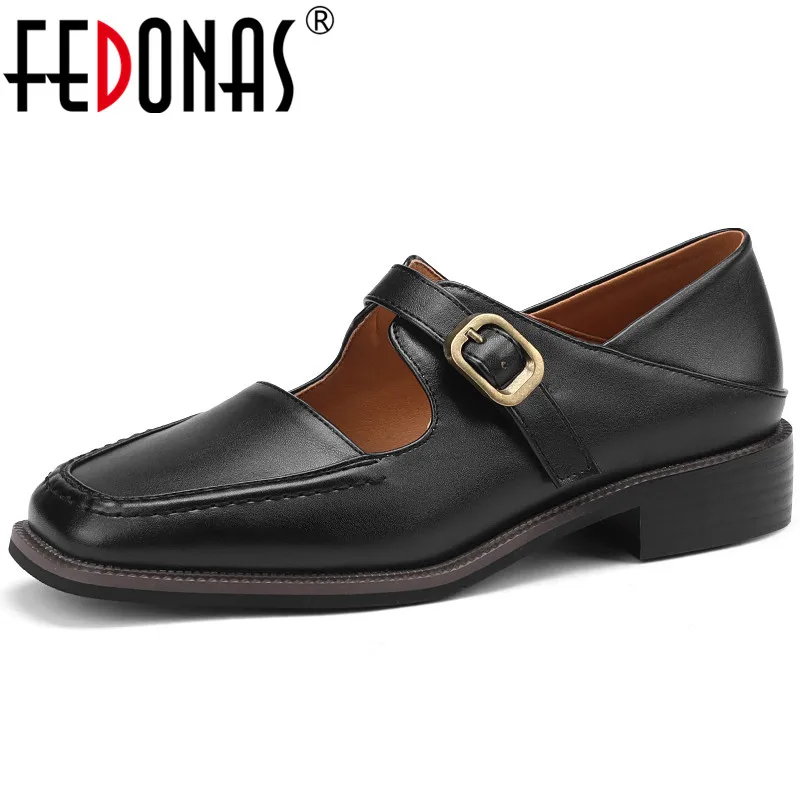 

Женские туфли-лодочки FEDONAS, удобные лоферы в ретро-стиле с металлической пряжкой на низком каблуке, повседневная обувь для работы, сезон весна-осень