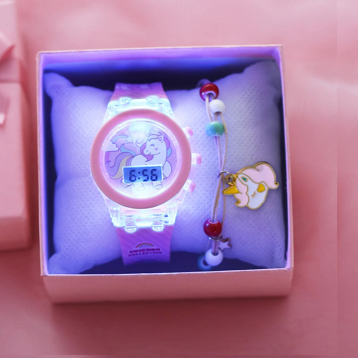 Orologi Per Ragazze Unicorno Con Scatola Per Braccialetti Cinturino In Silicone Flash Light Orologio Per Bambini Orologio Da Donna Reloj Infantil Relo