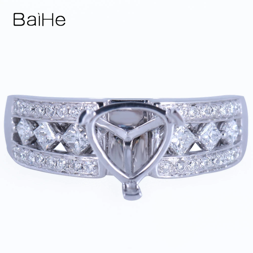 

BAIHE Solid 14K White Gold Certified Trillion Cut Engagement Women Cute/Romantic Fine Jewelry Elegant unique Semi Mount Ring