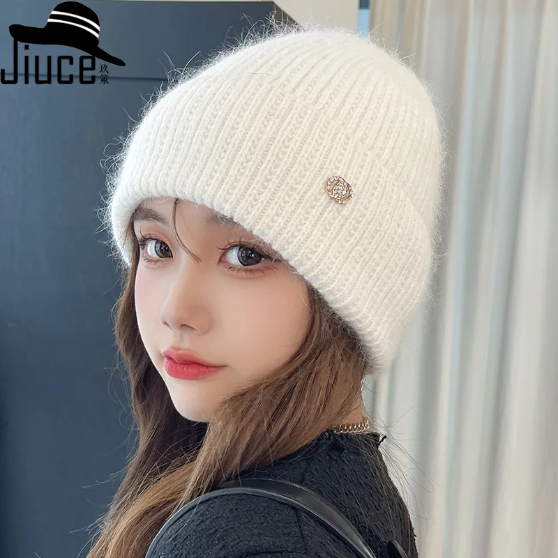 Hot Selling Winter Hat Rabbit Fur Winter Hats For Women Korean Style Cold Hats Warm Knitted Hat Women Solid Adult Cover Head Cap