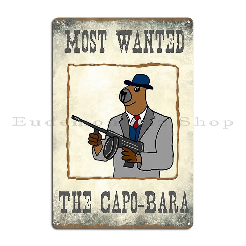 Капо Бара Капибара в стиле Mobster Wanted Плакат Металлический знак Знак Настенная