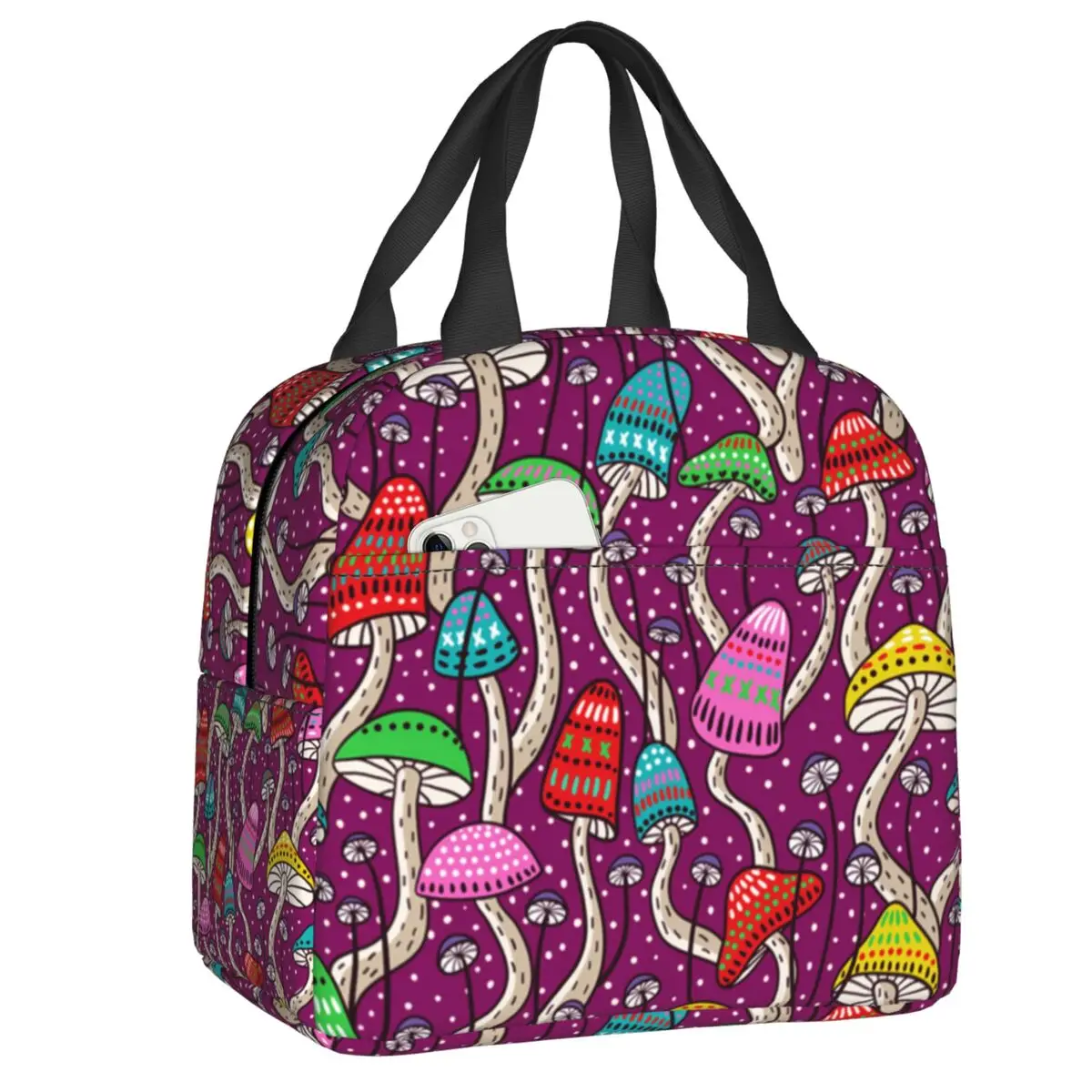 

Custom Psychedelic Magic Mushrooms Lunch Bag Women Warm Cooler Insulated Lunch Box for Student School Work Food Picnic Tote Bags