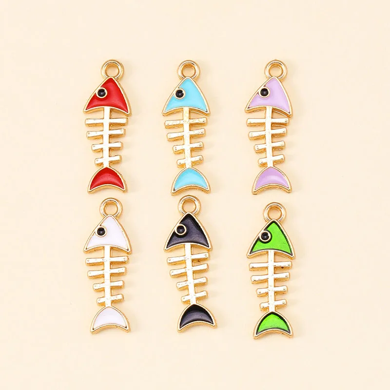 12Pcs 8*23mm Enamel Charms Gold Color Fish Bone Pendant for Jewelry DIY Making Bracelet Earrings Keychains Handmade Accessories