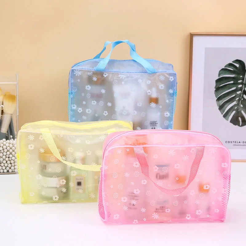 

Waterproof PVC Cosmetic Storage Bag for Women Floral Transparent Make Up Wash Bag Creative Home Outing Compressed Shower Bag