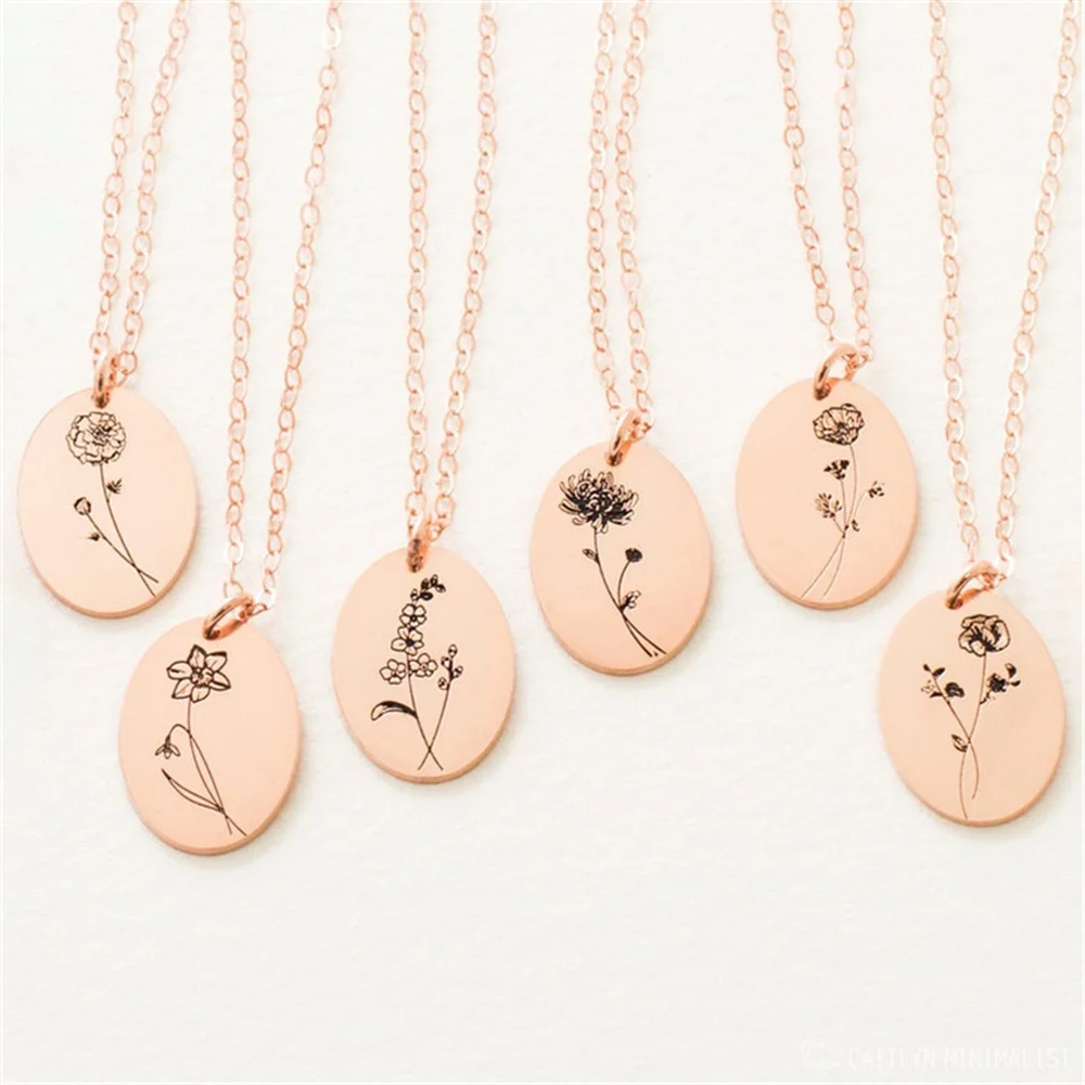 Simple Personality Necklace For Women's Birth Flower Stainless Steel Custom Necklace Gold Plated Women's Fashion Jewelry Design