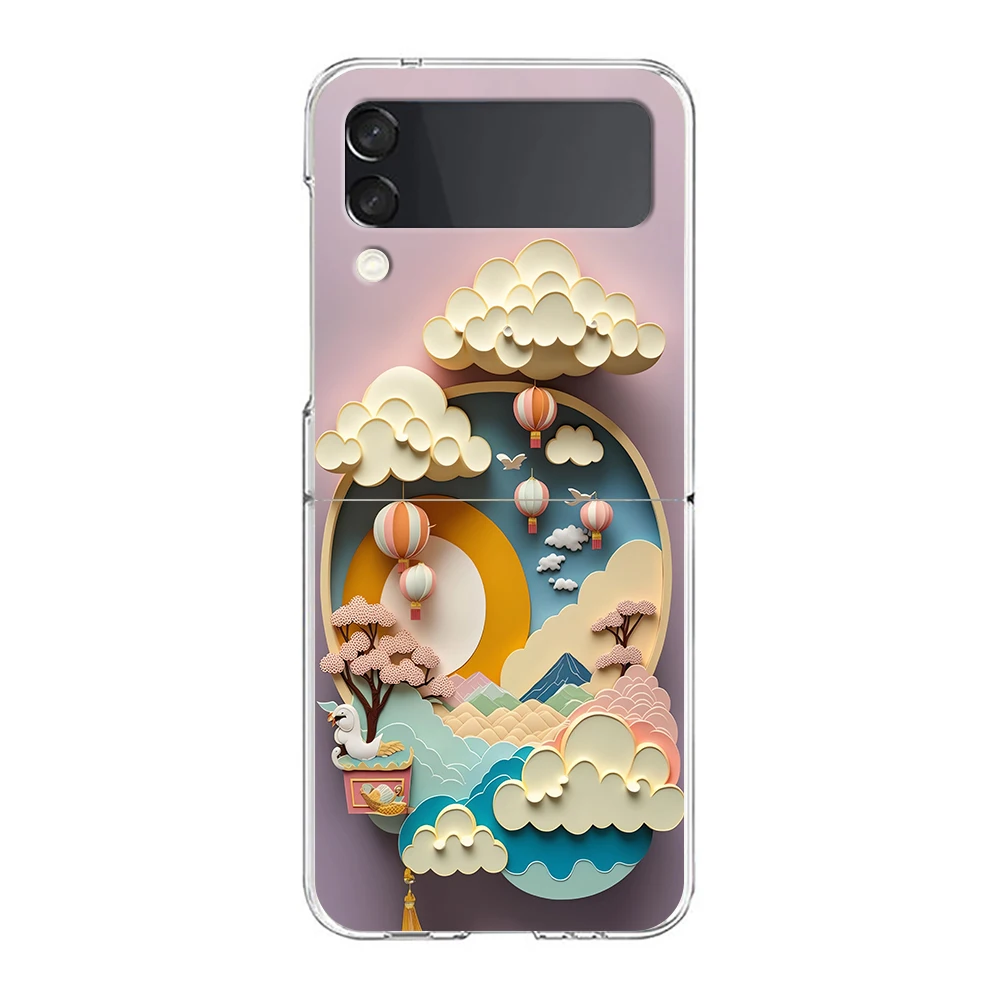 Фото Чехол для телефона Samsung Galaxy Z Flip 3 4 5 6 7 Fold, высокопрочный поликарбонатный чехол для Galaxy Z Flip3, прозрачная накладка с рельефным изображением пейзажа №4