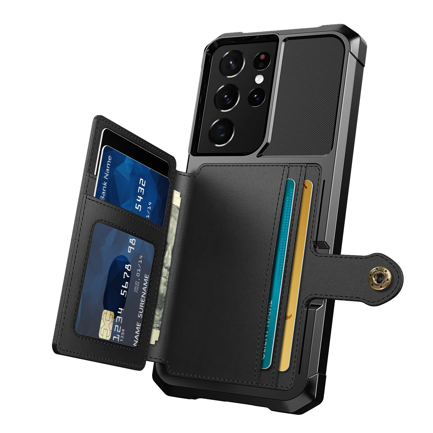 

For Samsung Galaxy S21 Ultra Plus Credit Card Case PU Leather Flip Wallet Cover With Photo Holder Hard Back Cover For S21 Ultra