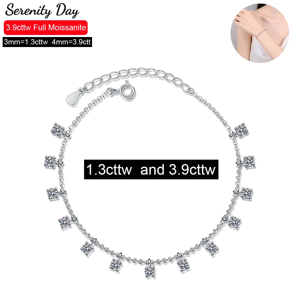 Браслет унисекс из серебра 3 9 пробы с муассанитом 13 дюймов 3/4 мм