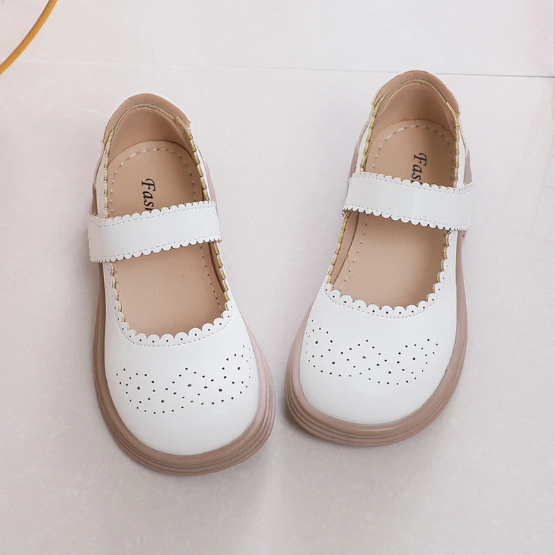 

Children Fashion Girls Causal Shoes Solid Color Lace Hook & Loop Korean Style Kids Leather Shoes Pink Classic Non-slip Round-toe