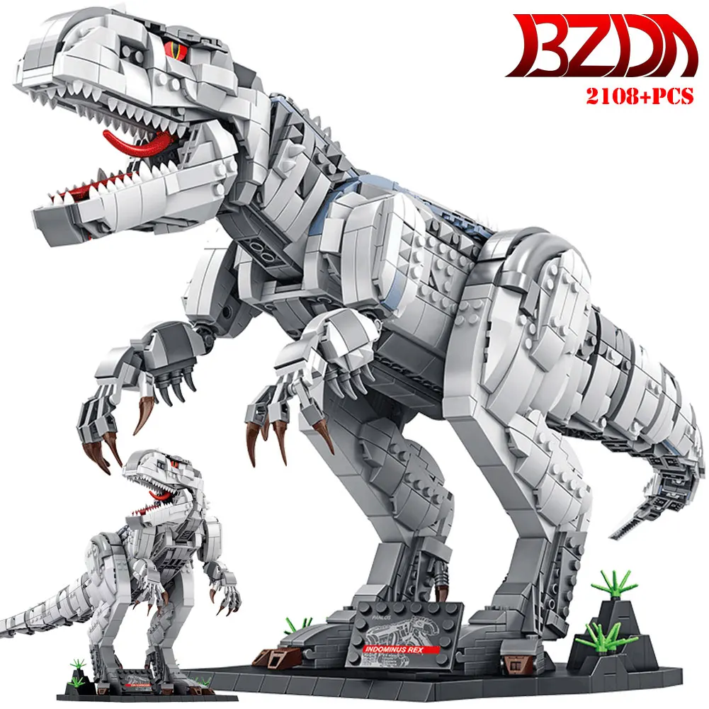 BZDA-dinosaurio Jurásico del mundo Indominus Rex, juguete de bloques de construcción con función de simulación de sonido, juguete de regalo de Navidad