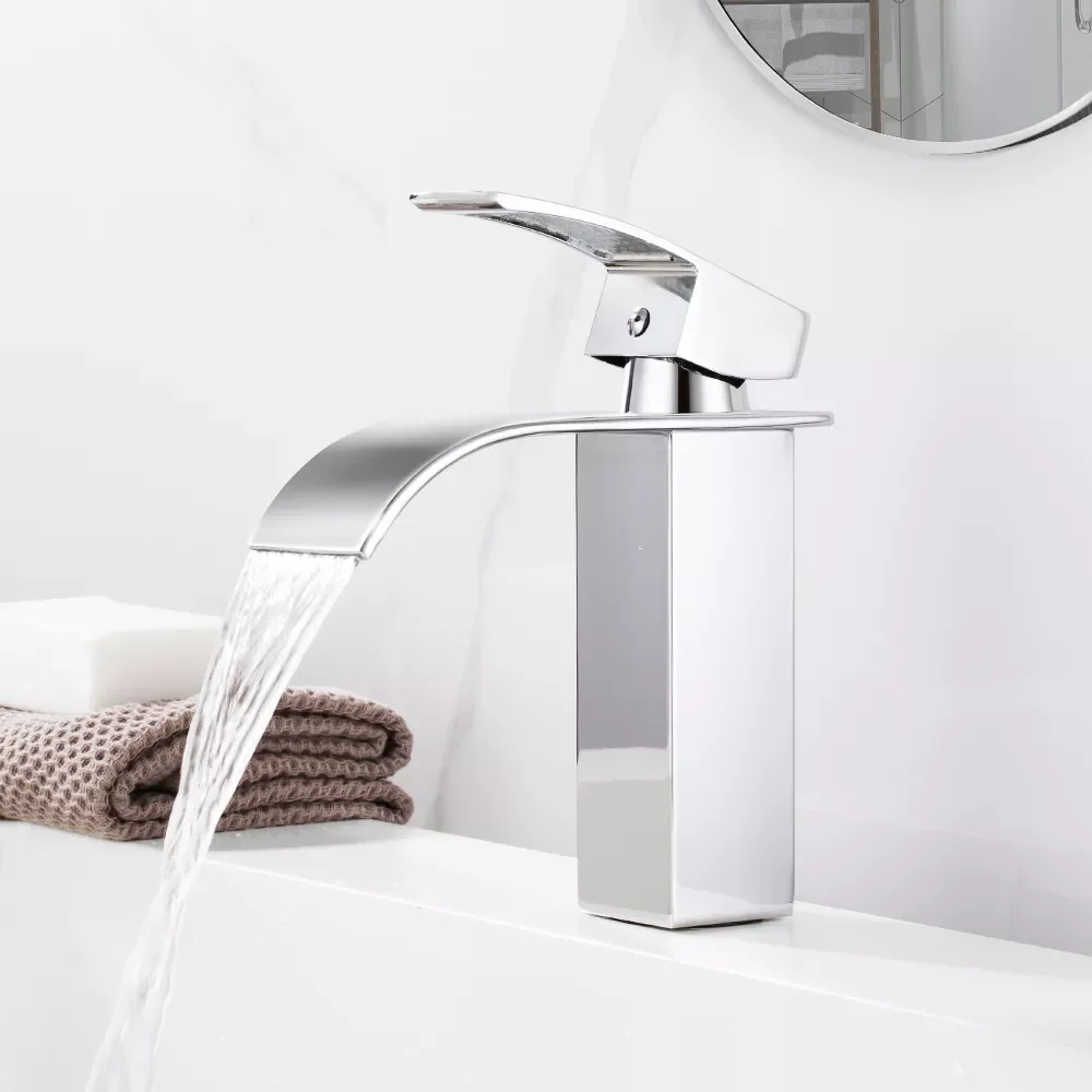 

Free Shipping Hot and Cold Basin Faucet Waterfall Bathroom Vanity Sink Tap Brass Bathroom Faucet Single Hole Chrome