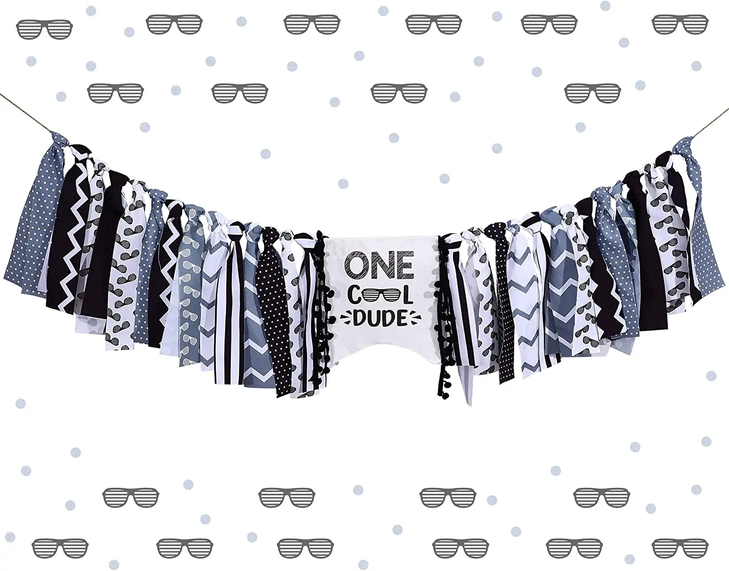 

One Cool Dude High Chair Banner 1st Birthday Decoration for Boys Black White Baby Boy First Party Birthday High Chair Garland