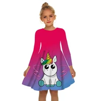 summer 3d printed unicorns girl dress white girls princess dress irregular tutu 2 17years pink children everyday leisure dresses