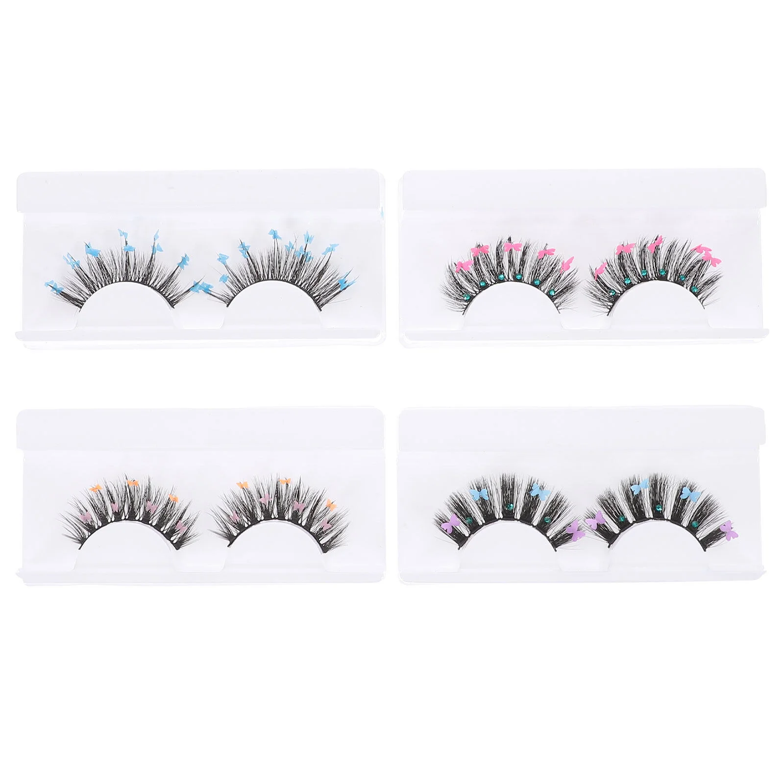 

4 Pairs Adhesive Butterflies Sequins Lashes Colored Eyelashes Natural Fake Dense Extensions Fiber False