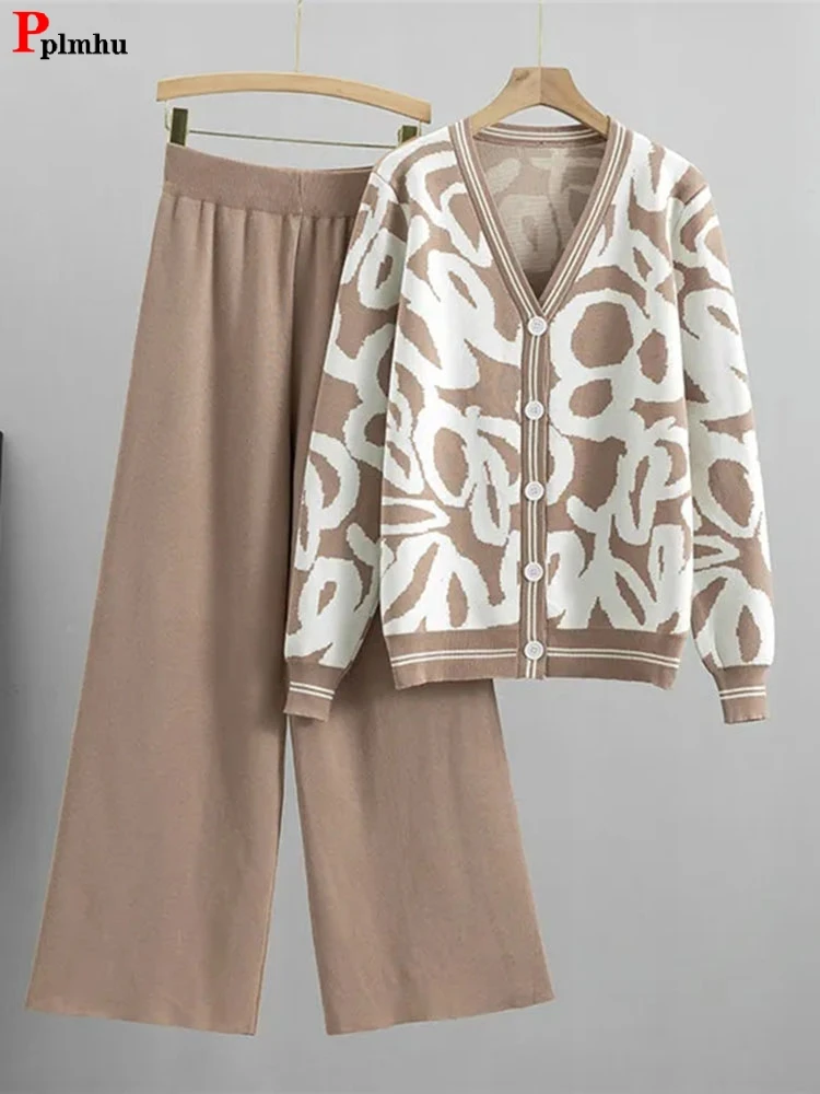 

Комплект из 2 предметов, мягкий кардиган с V-образным вырезом и широкими штанинами