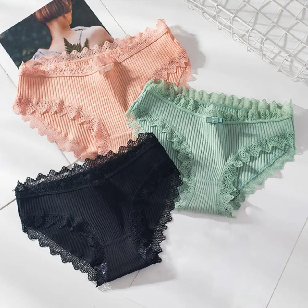 

Mid-rise Briefs Thin Breathable Lace Decor Panties for Inner Wear