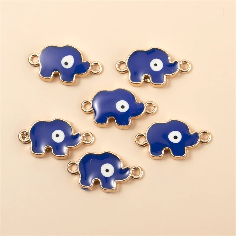 

HEYUYAO 10PCS/PACK 23*12MM Cute Blue Elephant Enamel Charms Connector For Women Girls DIY Necklace Bracelet Jewelry Accessories