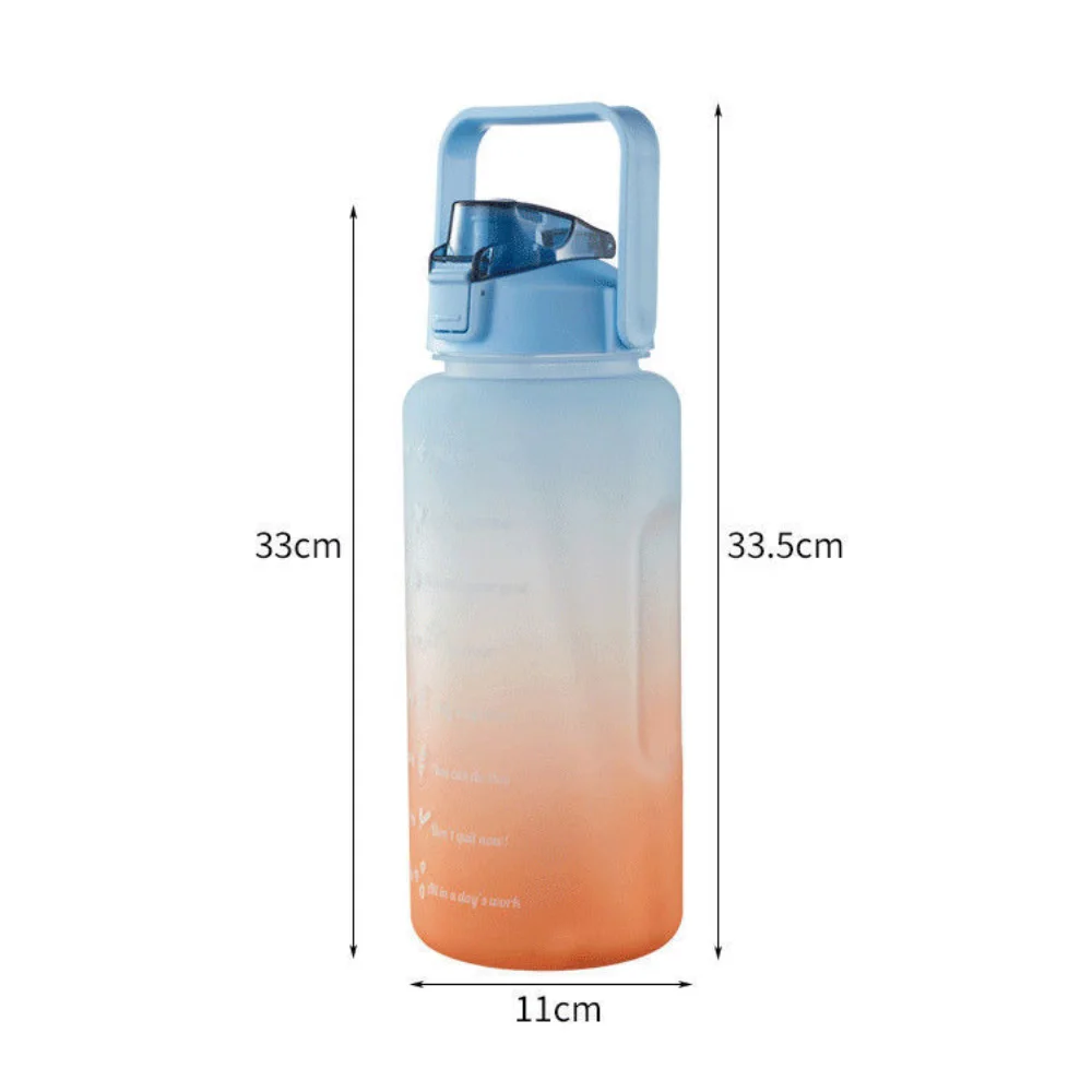 2L Large Capacity Water Bottle Straw Cup Gradient Color Plastic Cups With Time Marker Outdoor Fitness Sports |