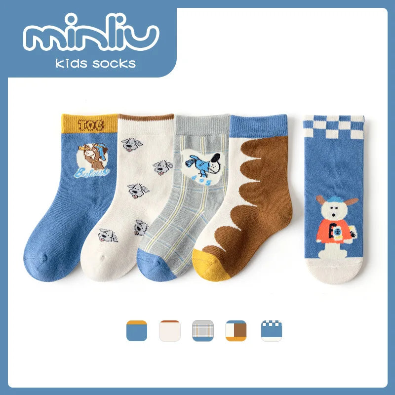 5 Pairs/Set Children's socks Cotton Socks In The boy's autumn/winter Cuhk children's Cartoon Dog Cotton Socks