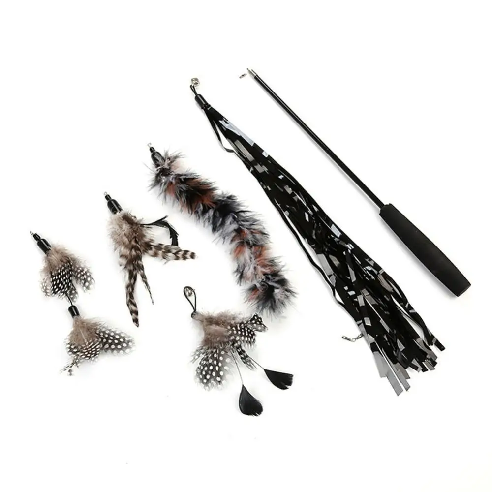 

6Pcs/Set Replacement Feather Retractable 3 Section Wand Stick Cat Teaser Catcher Retractable Wand Interactive Toy Pet Supplies