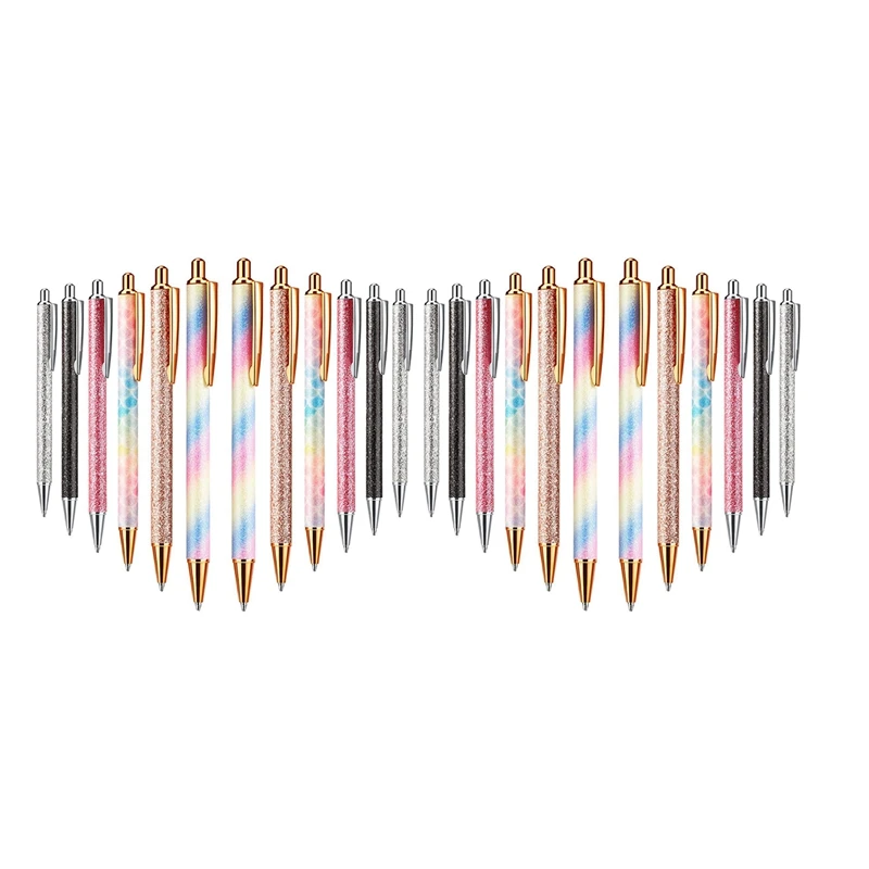 

24 PCS Glitter Ballpoint Pens Rose Gold Click Ballpoint Pen Metal Glitter Pen Retractable Black Ink Medium Point Pens