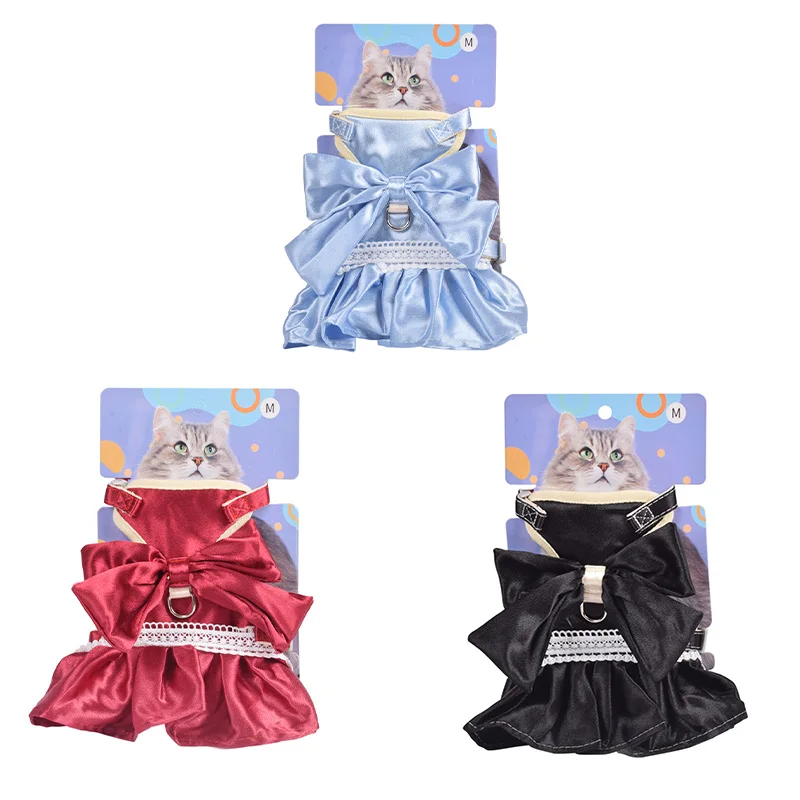 

Cat Bright Silk Bow Princess Dress Sweet Cute Puppy Back Harness For Small Medium Dogs Cats Leashes Pet Supplies