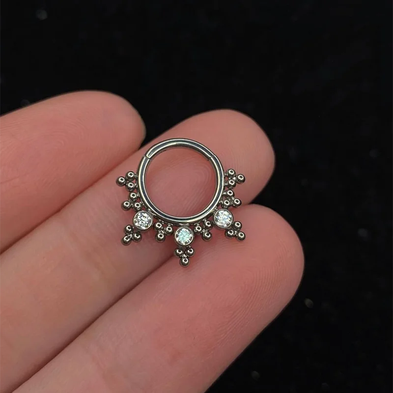 ASTM F136 Titanium Pierced 16G Hinged Nose Rings Hoop Beaded Zirconia Nose Ear Helix Daith Clicker Ring Body Jewelry 2023 New