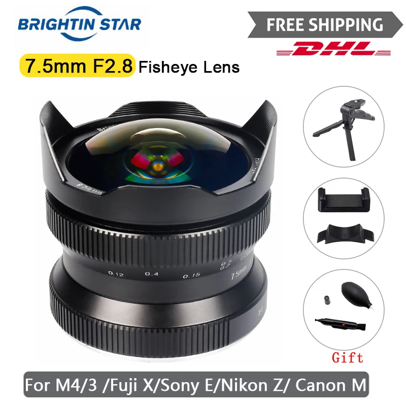 

Brightin Star 7.5mm F2.8 APS-C Ultra-Wide-Angle Fisheye Camera Lens For Sony E Nikon Z Fuji XF MTF M4/3 VS 7 Artisans 7.5mm F2.8